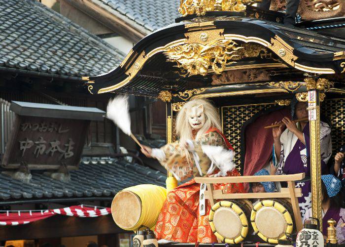 The dramatic parade and two-story floats of the Kawagoe Festival in Saitama.